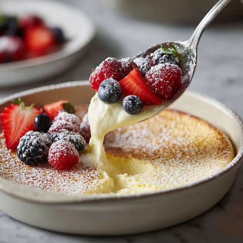 Une tarte aux fruits est servie dans un bol avec une fourchette qui y est plongée.