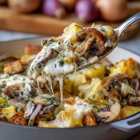 Une assiette de pâtes et de champignons est servie sur une table.