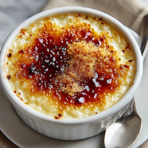 Une assiette contenant une soupe chaude et un dessert flambé.