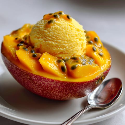 A bowl of fruit with a spoon in it.