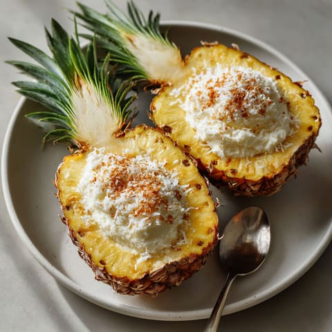 A pineapple with two white toppings.