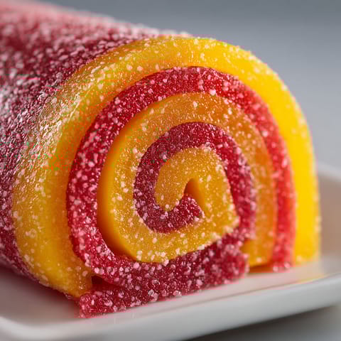 A colorful candy roll on a plate.