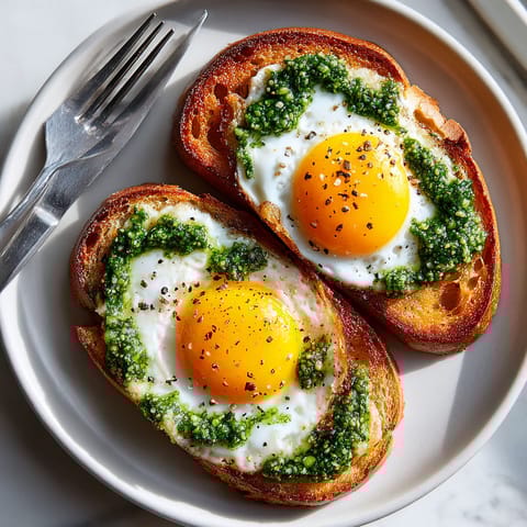 A plate of toast with eggs and spinach on top.
