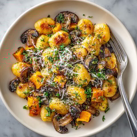 A bowl of food with mushrooms, cheese, and other ingredients.