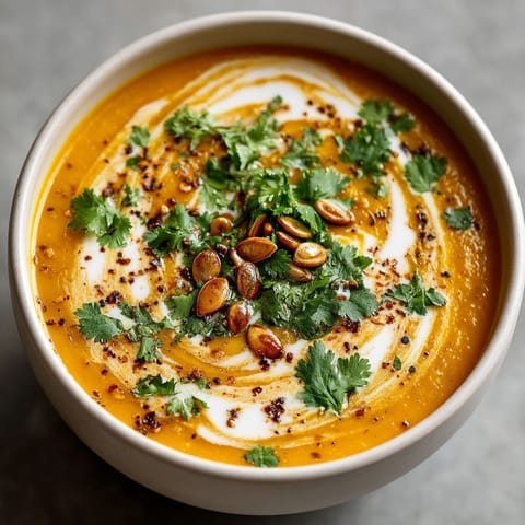 A bowl of soup with a spoon in it.