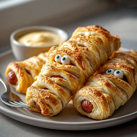 A plate of sausages wrapped in dough.