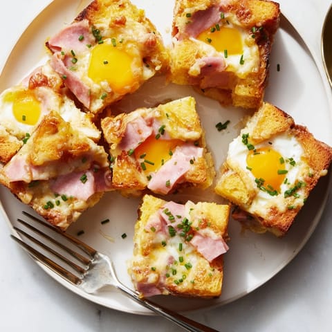 Préparez un Croque Madame Casserole facile, plein de jambon, de fromage et d'une béchamel crémeuse.