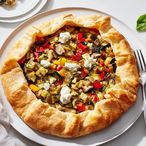 Apprécier l'arôme de la pâte feuilletée cuite de cette Tarte Ratatouille Rustique maison.