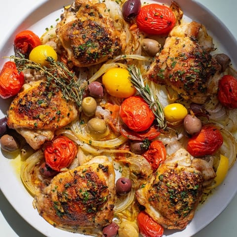 Des saveurs méditerranéennes éclatantes dans ce poulet provençal rôti, idéal servi avec du pain croustillant.