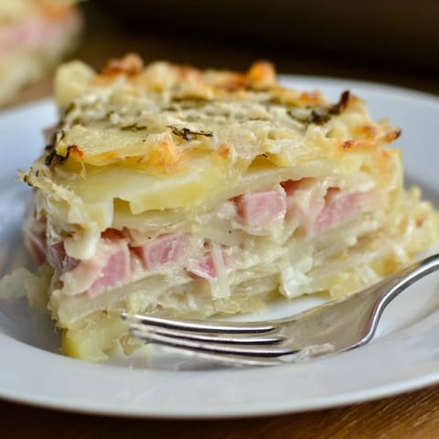 Gratin doux pommes jambon fumé