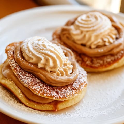 Warm Quick Crème de Marron Pancakes, showcasing fluffy textures and inviting, sweet aromas.