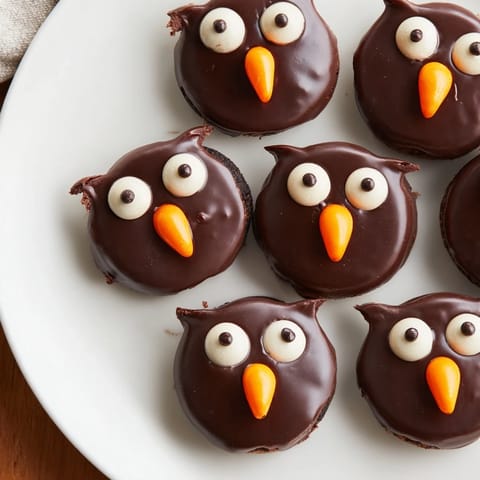 Delicious mini owl Rice Krispie treats, and fruit skewers make up the Hoot Hoot Owl Treat Tray.