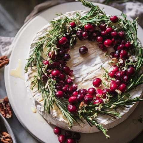 Brie cheese wheel rosemary wreath