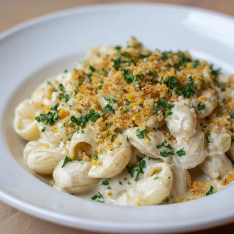 Delicious and high-protein cottage cheese mac and cheese, ready to be served and enjoyed.