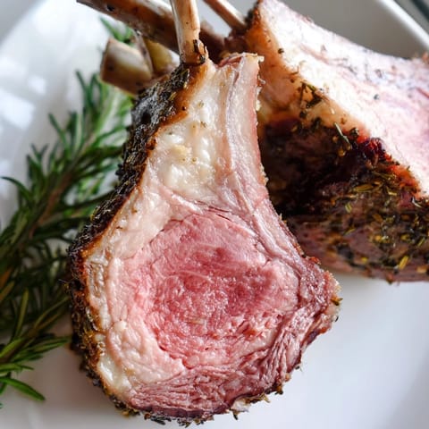 Des pommes de terre croustillantes aux olives vertes accompagnent un rack d'agneau juteux, relevé d'herbes fraîches et d'agrumes.