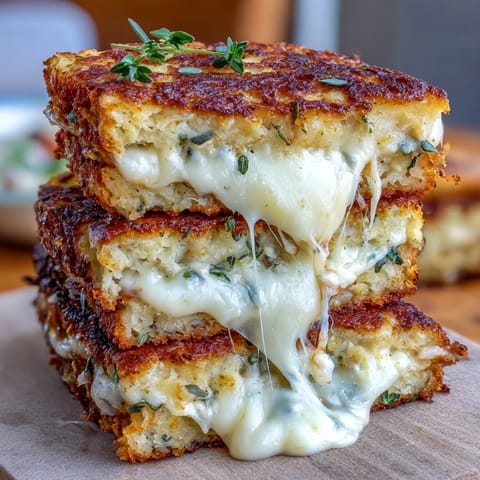 Keto Cheesy Cauliflower Bread Grilled Cheese sandwiches, golden and crisp, with gooey melted cheddar oozing from the warm, low-carb filling.