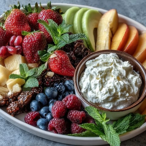 Table de fruits arc-en-ciel avec crème fouettée à la noix de coco, un dessert frais et coloré.  