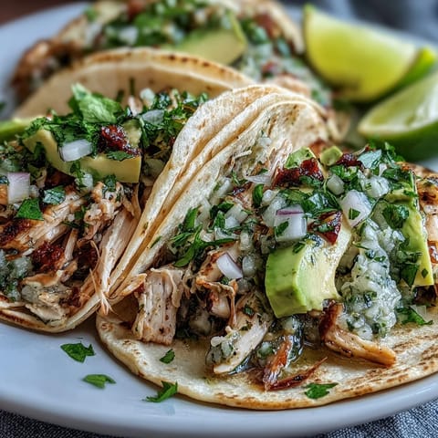 Poulet effiloché à la salsa verde, moelleux et savoureux, parfait pour vos tacos.
