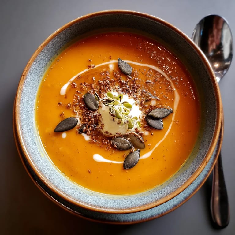 Une assiette contenant une soupe de légumes et de graines.