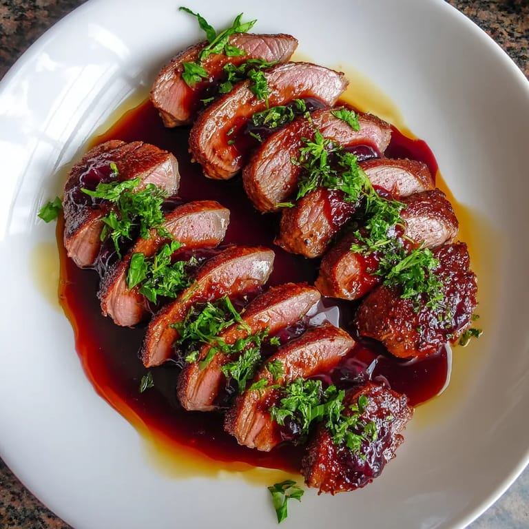 Une assiette de viande grillée avec des légumes verts et des herbes.