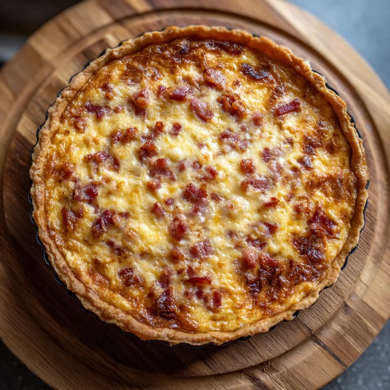 Une pizza avec des bacon et des fromages sur un plateau.