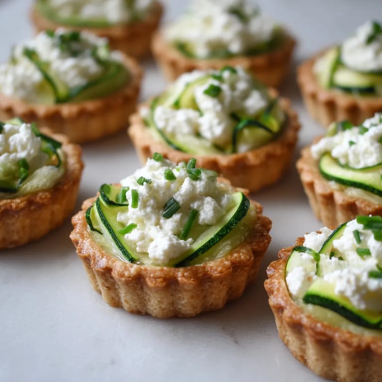 Des tartes à la zucchini avec des croutons de fromage et des herbes vertes.