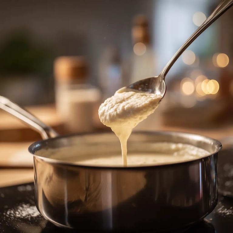Une casserole de fromage melt dans une poêle.