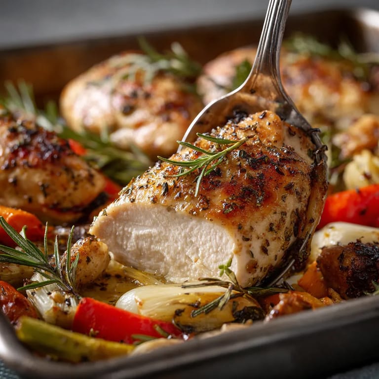 Une image de plats de poulet avec des légumes et des herbes.
