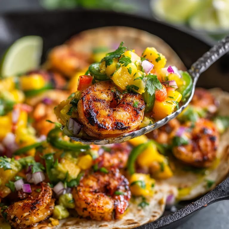 Une assiette de fruits de mer et de légumes, avec une fourchette en métal pour les prendre.