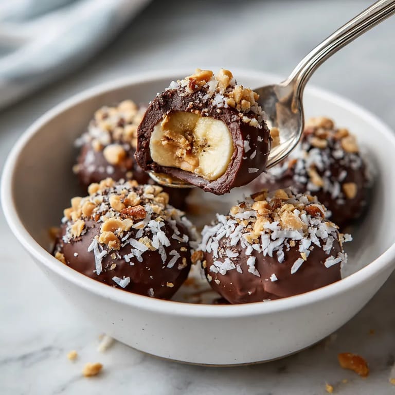 Un bol contenant des chocolats avec des noix et des bananes.