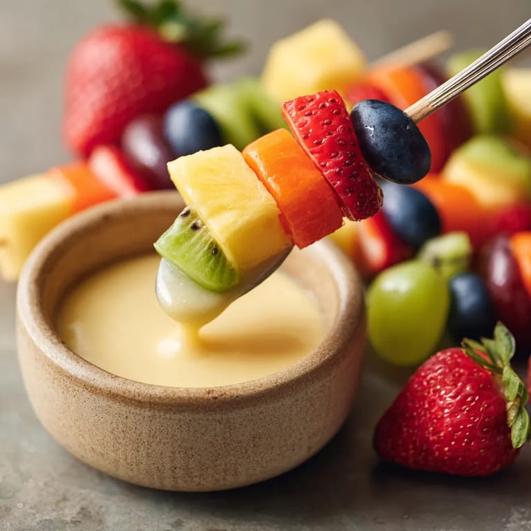Une assiette de fruits avec des glaces et des bâtons de fruits.