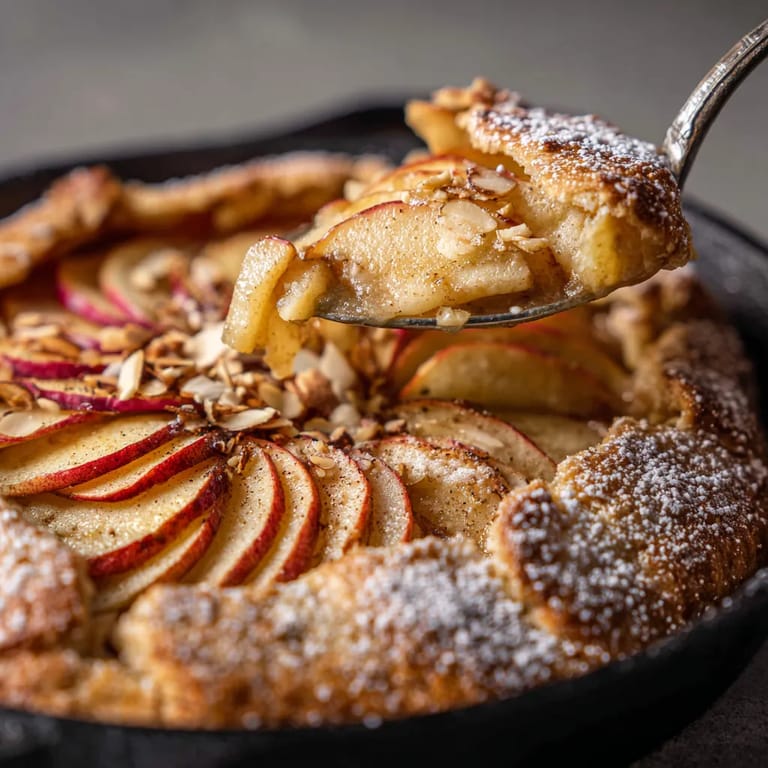 Une tarte aux pommes est servie dans un bol en métal.