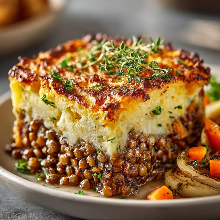 Une assiette de galette de casserole avec des légumes et des herbes.