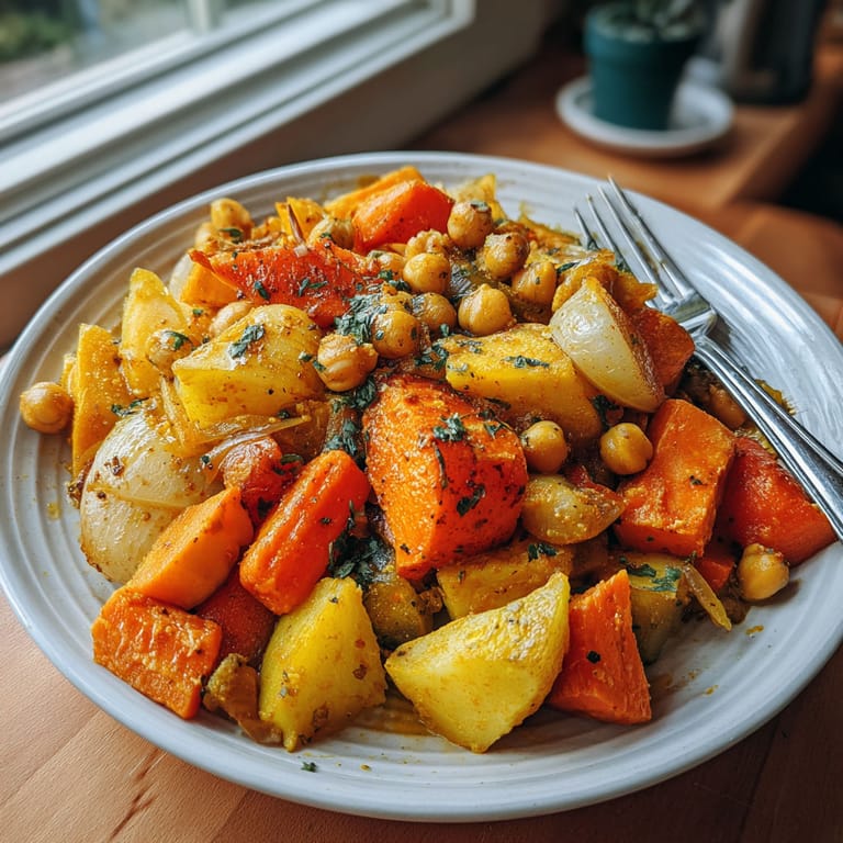 A plate of vegetables including carrots and potatoes.