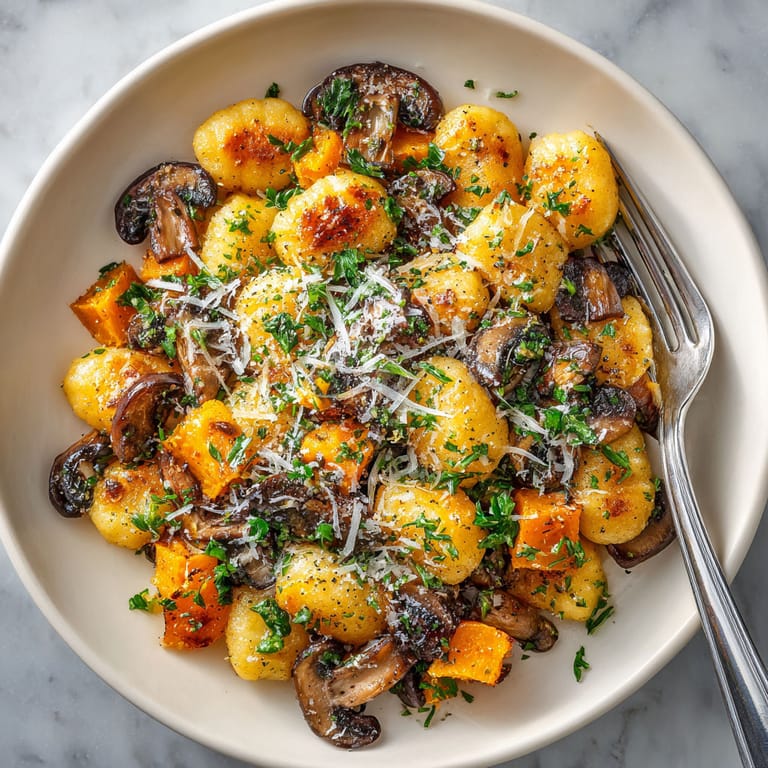 A bowl of food with mushrooms, cheese, and other ingredients.