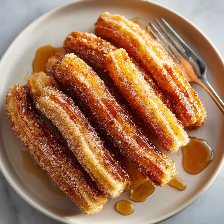 A plate of doughnuts with sugar and syrup.