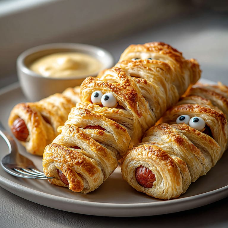 A plate of sausages wrapped in dough.