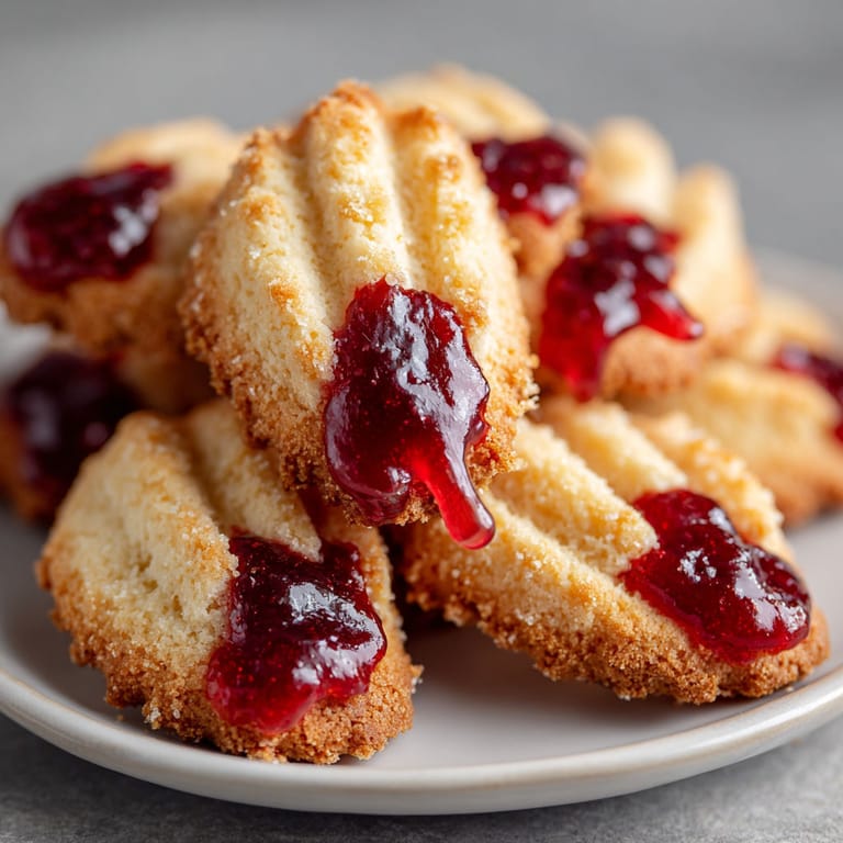 A plate of cookies with jelly on top.