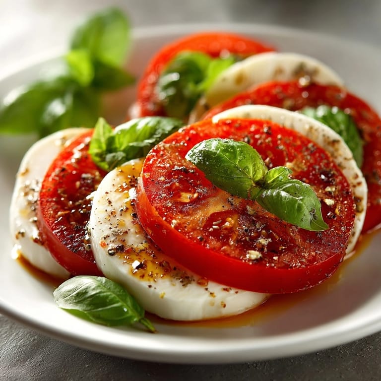 Une salade caprese sucr&eacute;e-sal&eacute;e invitante : rouge, blanc, vert, une explosion de couleurs et de saveurs estivales.