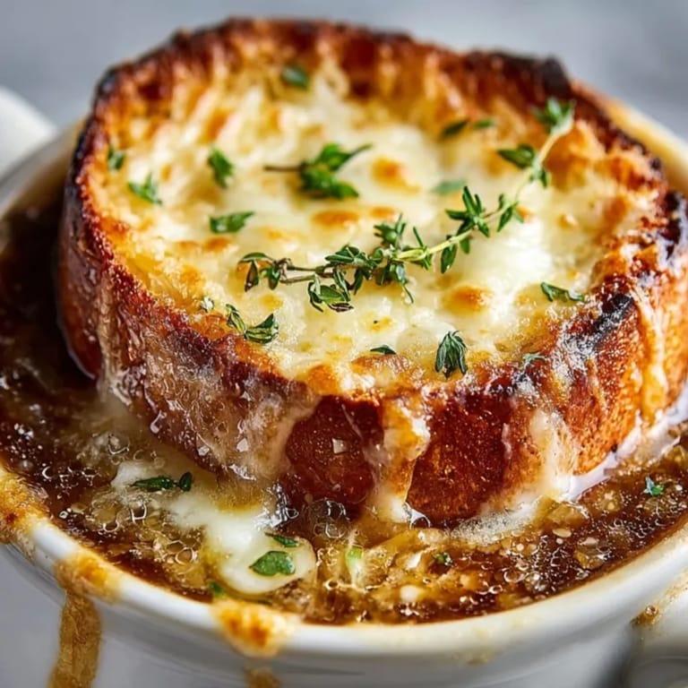 Recette simple de gratinée à l'oignon : Soupe française classique, onctueuse et parfumée.