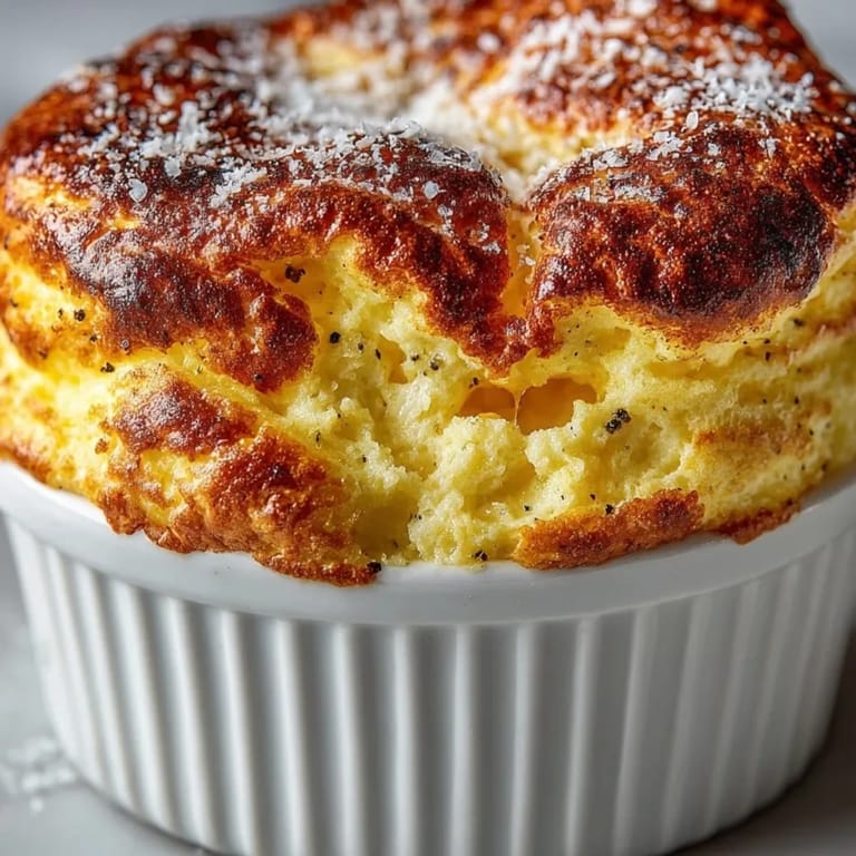 Gros plan d'un Soufflé au Fromage Français: une texture nuageuse et un fromage fondu savoureux.