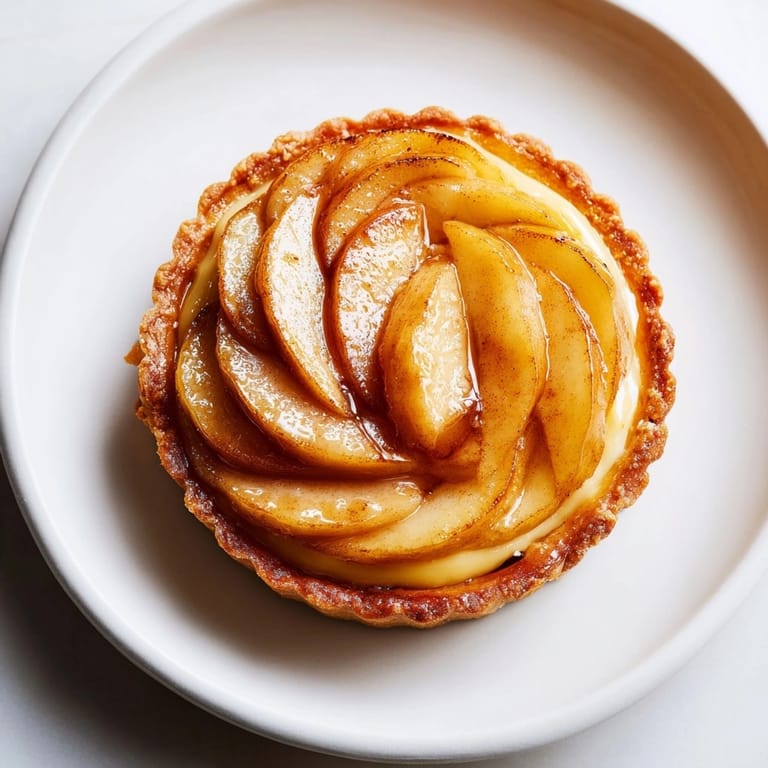 Tartelettes aux pommes françaises avec crème pâtissière : pâte feuilletée dorée, garniture aux pommes caramélisées et crème soyeuse.
