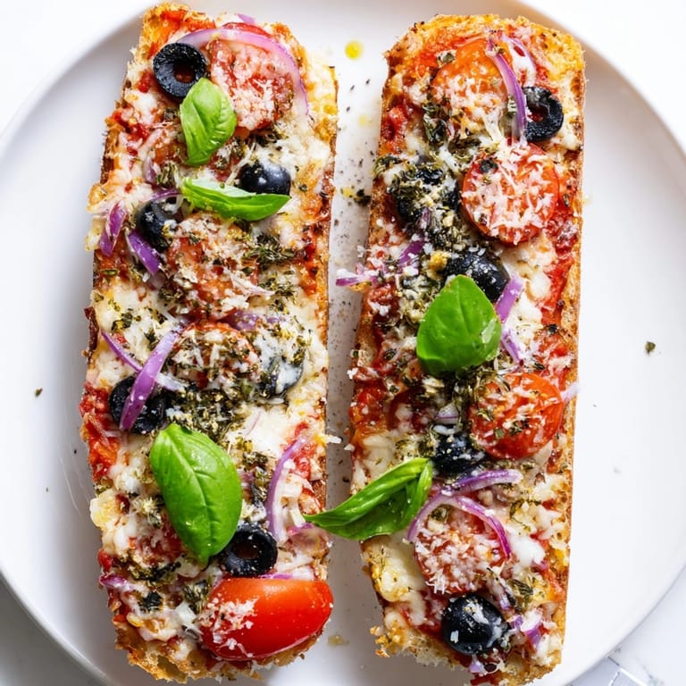 Garlic Butter Baguette Pizza, une bouchée savoureuse de pain croustillant grillé.
