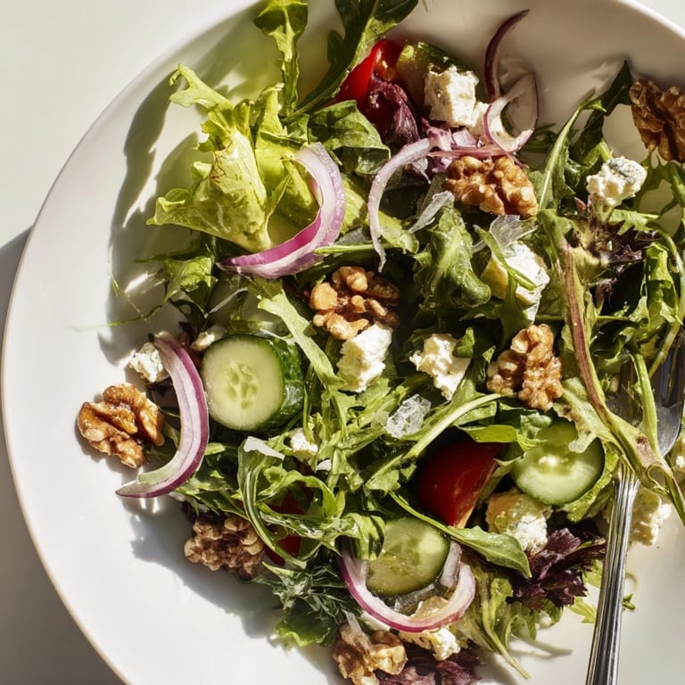 Savourez chaque bouchée de cette salade appétissante au fromage de chèvre et aux noix rehaussée d'une vinaigrette maison !