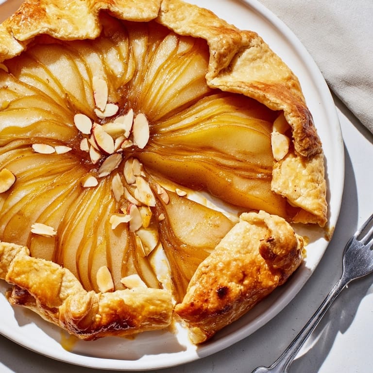 Délicieuse galette poire-amande: imaginez des poires fondantes sur une douce crème d'amandes.