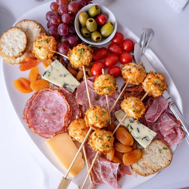 Pops madeleine salés affichés sur une planche charcuterie artistique, parfaite pour recevoir.  