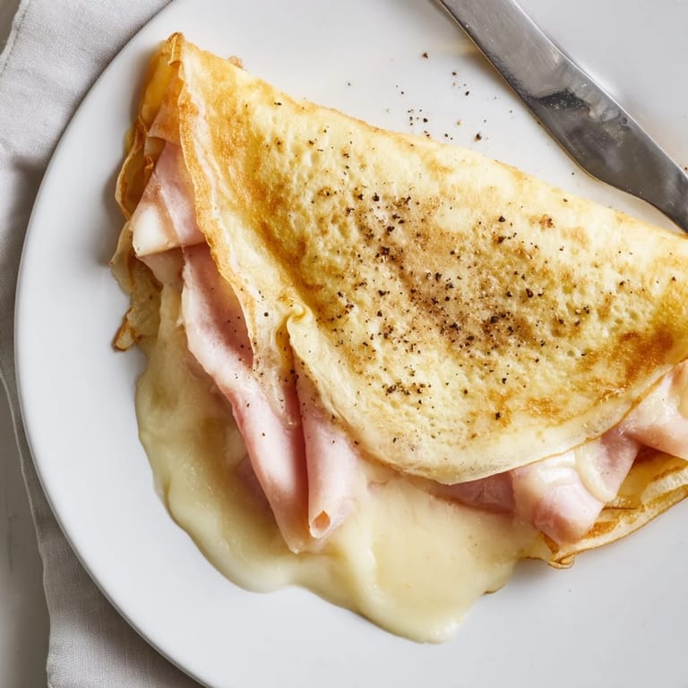 Délicieuses crêpes garnies de jambon et fromage, parfaites pour un dîner léger.  
