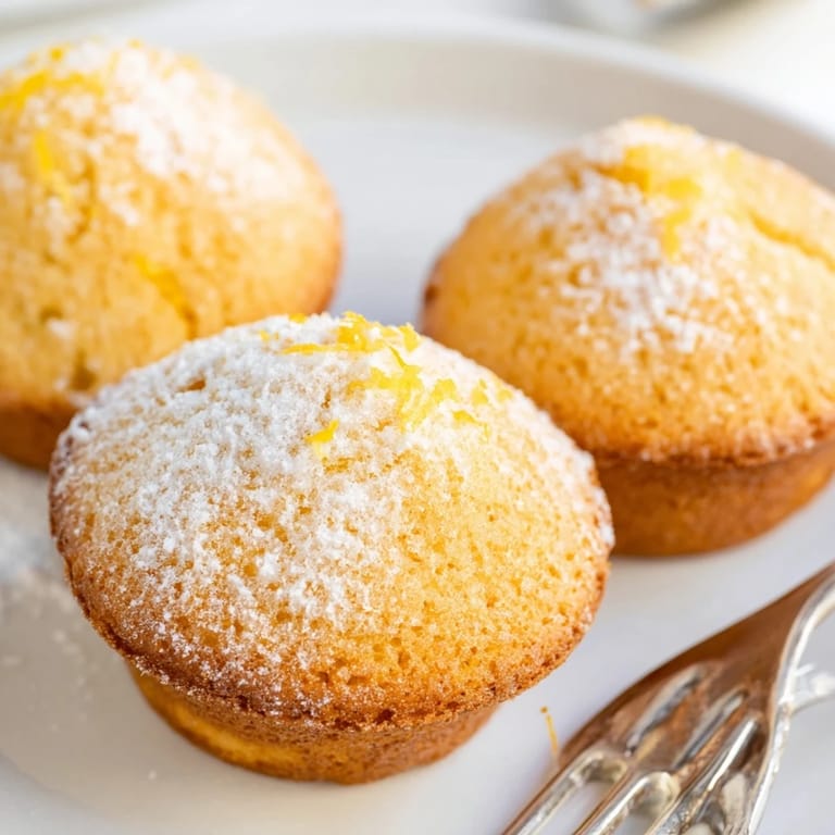 Délicieux muffins au citron Madeleine accompagnés de café, avec un soupçon de douceur.  