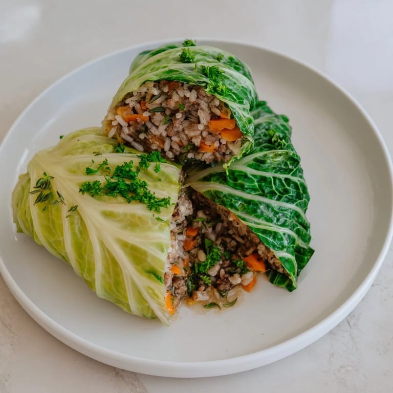 Close-up of a plate of Light Chou Farci, a comforting, wholesome French meal with savory filling.