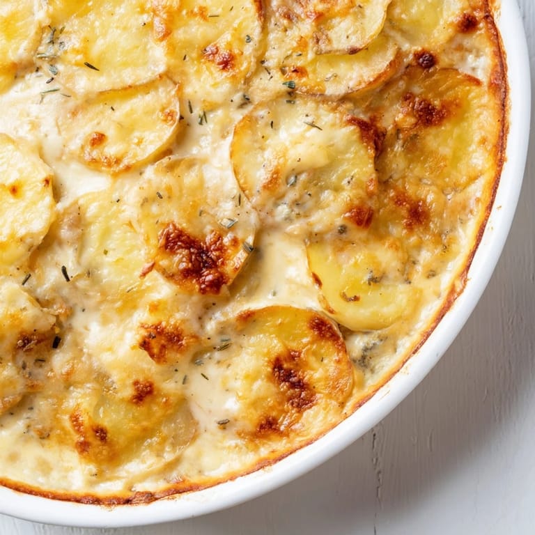 Golden, baked Creamy Potato Gratin, layered with creamy potatoes and a crispy top.